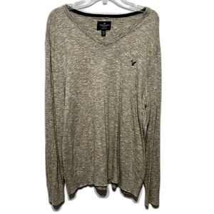 American Eagle Sweater Cotton Tight Knit Long Sleeve V-Neck Beige Mens size XL